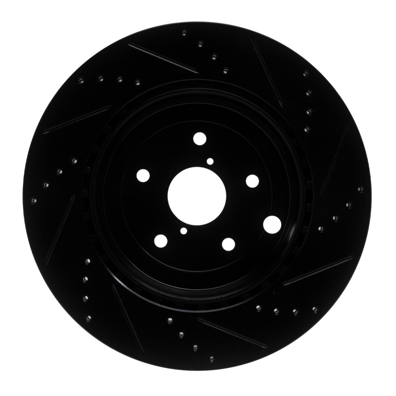 Subaru WRX Brake Rotor (1) - Rear Left - R1 Concepts - Drilled & Slotted - Black - `18-`25